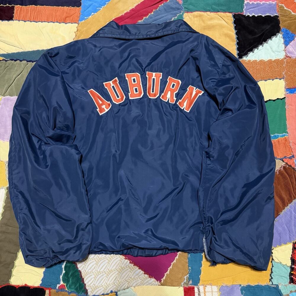 Vintage 70s Russell Athletic Auburn University Navy Windbreaker Jacket Large